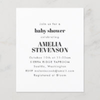 Invitación minimalista blanca para baby shower con