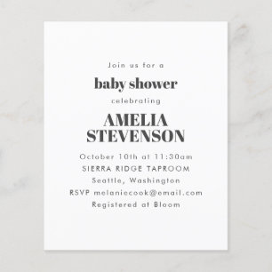 Lámina Invitación minimalista blanca para baby shower con