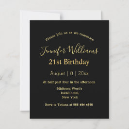 Lámina invitación minimalista de cumpleaños 21 negro dora