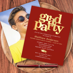 Lámina Invitación Minimalista del Fiesta de Oro Rojo Pres
