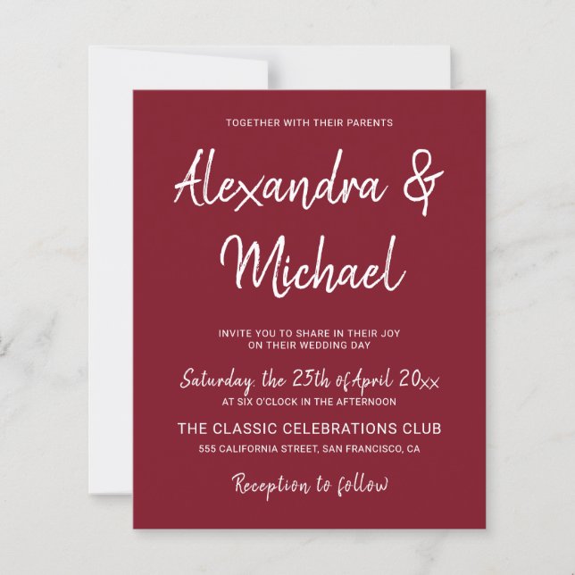 Lámina Invitación moderna a la boda burdeos (Anverso)