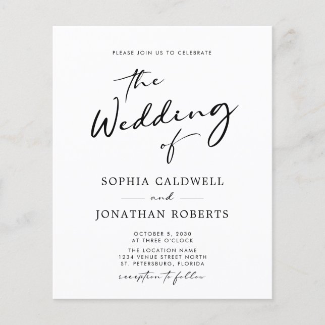 Lámina Invitación moderna a la boda de caligrafía moderna (Anverso)