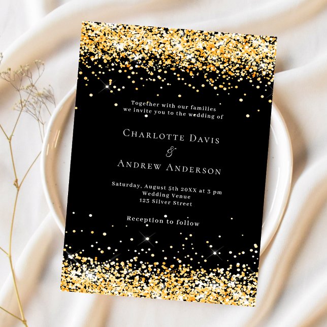 Lámina Invitación moderna de boda en oro negro (Subido por el creador)