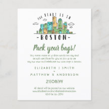 Invitación moderna de BOSTON Boda Skyline dibujada