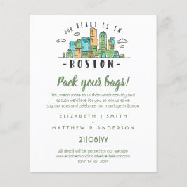 Lámina Invitación moderna de BOSTON Boda Skyline dibujada
