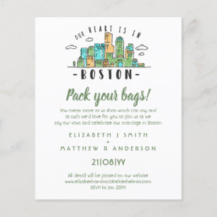 Lámina Invitación moderna de BOSTON Boda Skyline dibujada