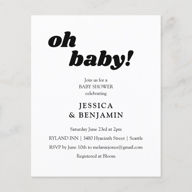 Lámina Invitación moderna económica para baby shower en p (Anverso)