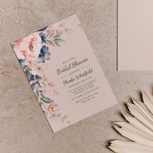 Lámina Invitación moderna floral rosa con ducha de novia 