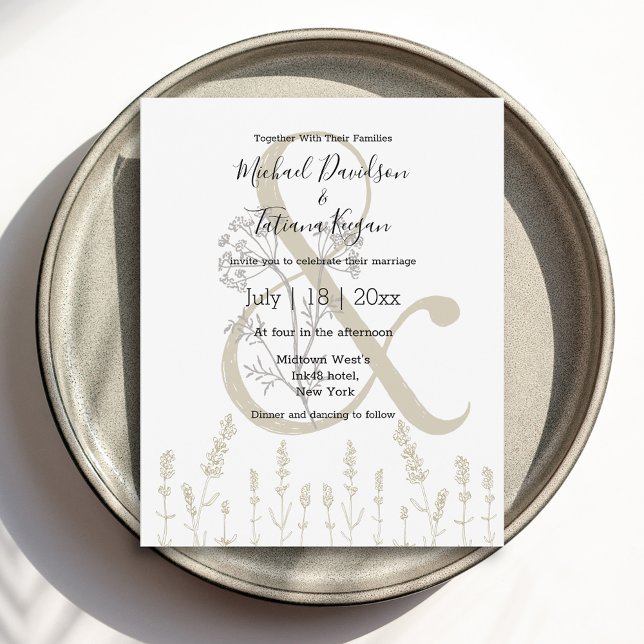 Lámina invitación moderna mínima botánica de boda verde (Subido por el creador)