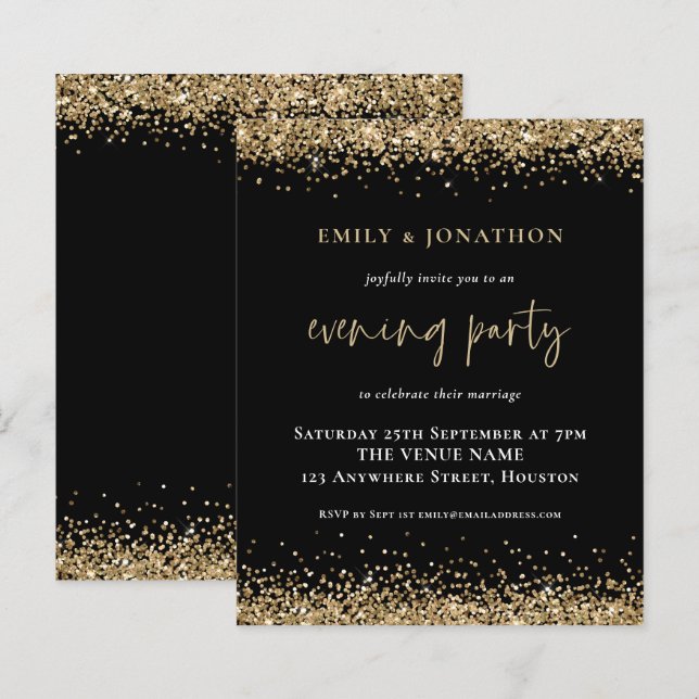 Lámina Invitación negra de Boda Purpurina de Oro de PRESU (Anverso / Reverso)