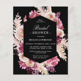 Lámina Invitación negra de ducha de novia floral del Boho