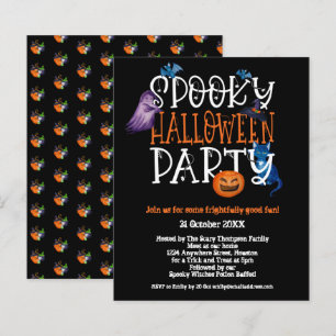 Lámina Invitación negra de fiesta de Halloween con espant