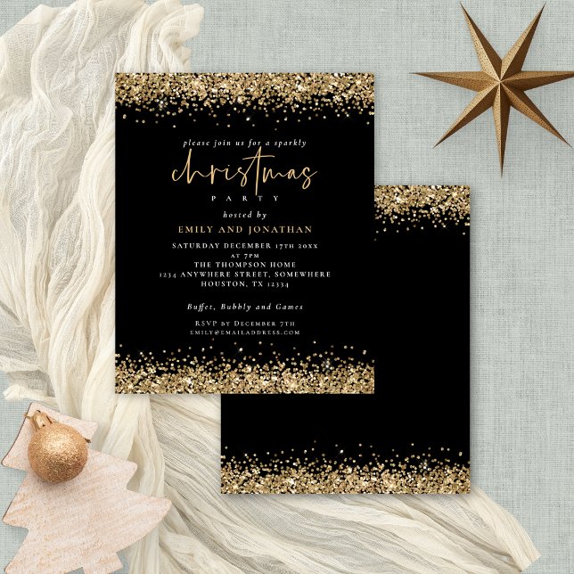 Lámina Invitación negra de Fiesta de Navidades de Purpuri (Budget price smaller 4.5 x 5.6" alternative)