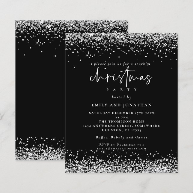 Lámina Invitación negra de Fiesta Navidades Purpurinas de (Anverso / Reverso)