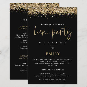Lámina Invitación negra de fin de semana de Hen Fiesta Pu
