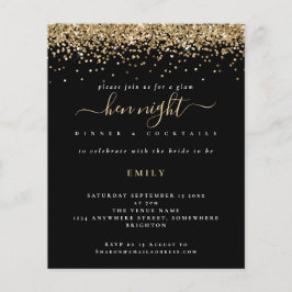 Lámina Invitación negra de Hen Night Purpurina de Oro Pre