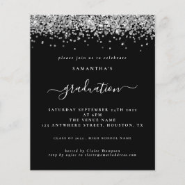 Lámina Invitación negra de Purpurina plateado de graduaci