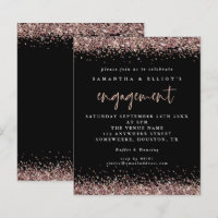 Invitación negra de Rosa de presupuesto Purpurina 