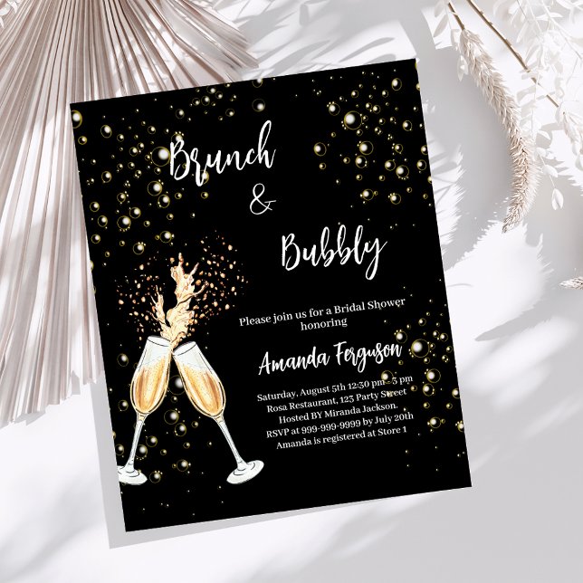 Lámina Invitación negra para Brunch Bubbly Bridal Shower (Subido por el creador)