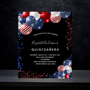 Lámina Invitación negra patriótica Quinceanera