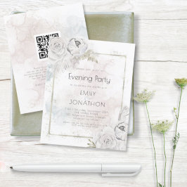 Lámina Invitación nocturna del Boda de acuarela floral QR