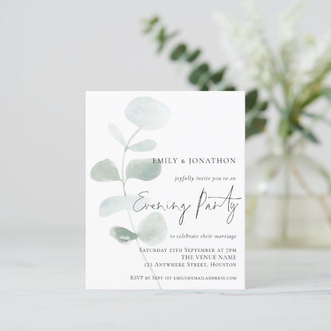 Lámina Invitación nocturna del Boda de eucalipto suave de (Anverso de pie)