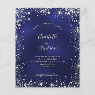 Lámina Invitación nupcial de purpurina de oro azul marino