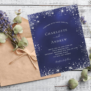 Lámina Invitación nupcial de purpurinas de plata azul mar