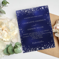 Invitación nupcial del purpurina de plata azul mar