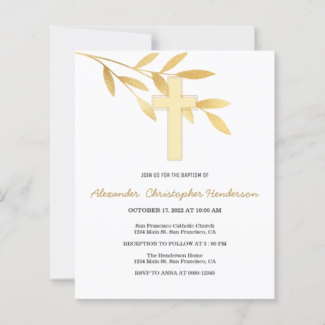 Lámina Invitación Oro/PRESUPUESTO/Baptismo. (Anverso)
