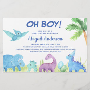 Lámina Invitación para Baby Shower de Niño Dinosaurio PRE