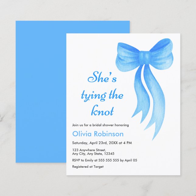 Lámina Invitación para Despedida de Soltera con Lazo Azul (Anverso / Reverso)
