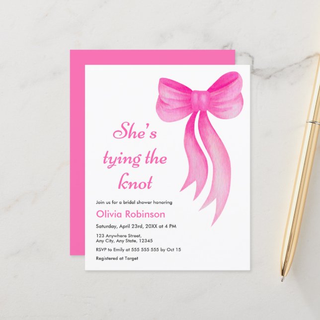 Lámina Invitación para Despedida de Soltera con Lazo Rosa (Anverso/Reverso In Situ)