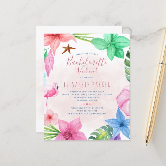 Lámina Invitación para despedida de soltera tropical econ (Anverso/Reverso In Situ)