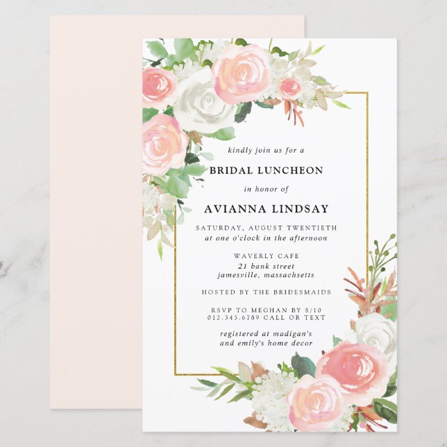 Lámina Invitación para el almuerzo de la novia floral bla (Anverso / Reverso)