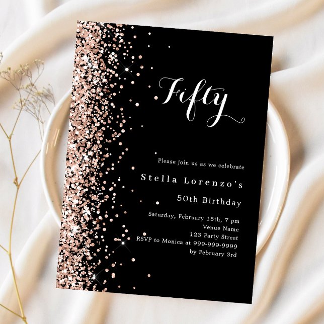 Lámina Invitación para el cumpleaños de oro del rosa negr (Subido por el creador)