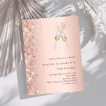 Lámina invitación para el cumpleaños del Rosa de oro rosa<br><div class="desc">Para una elegante fiesta de cumpleaños número 50 (o cualquier edad). Un fondo dorado rosa. Decorada con confeti y un par de flautas. Personalice y agregue un nombre y detalles del fiesta. 1 hoja = 1 borde impreso de invitación al borde.</div>