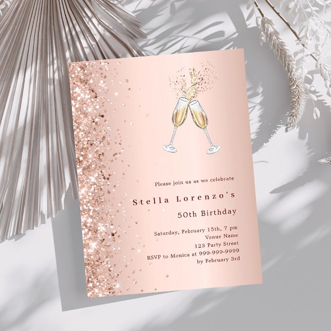 Lámina invitación para el cumpleaños del Rosa de oro rosa (Subido por el creador)