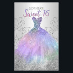 Lámina Invitación para el Holograma de Presupuesto Vestid<br><div class="desc">Holograma de plata presupuesto Arcoiris Sparkle Vestido Dulce 16 Invitación de cumpleaños</div>