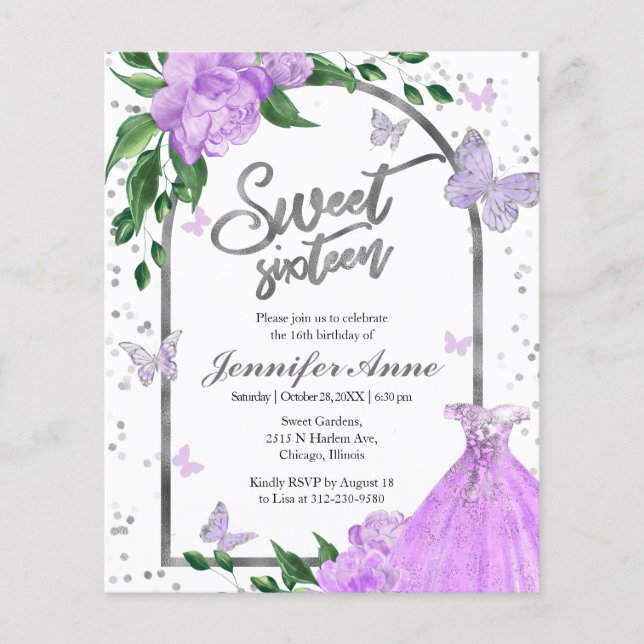 Lámina Invitación para el presupuesto de lavanda dulce de (Anverso)
