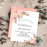 Lámina Invitación para el presupuesto de rosa de oro de p<br><div class="desc">Para una fiesta de cumpleaños 40 (o de cualquier edad) al estilo boho moderno. Un elegante fondo blanco. Decorada con rosa de oro y flores rosadas,  rosas y pampas. Personalice y agregue un nombre y detalles del fiesta.</div>