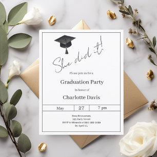 Lámina Invitación para fiesta de graduación negro blanco 