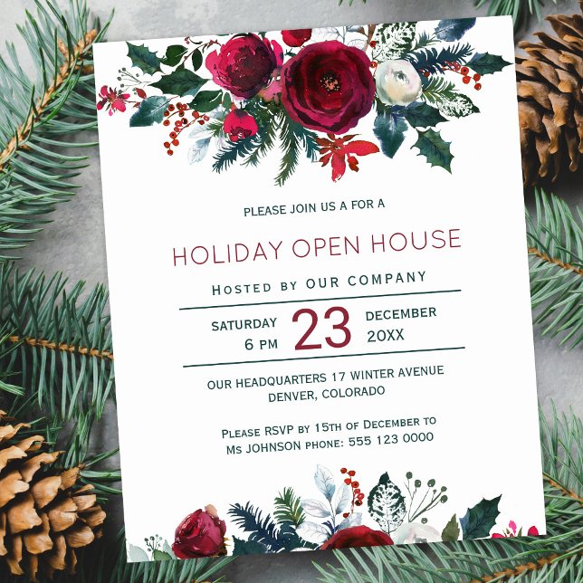 Lámina Invitación para fiesta de invierno con flores roja (Subido por el creador)