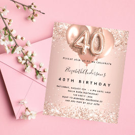 Lámina Invitación para globos de oro rosa de 40 cumpleaño