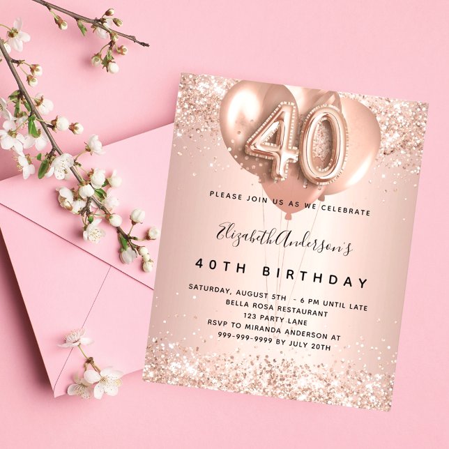 Lámina Invitación para globos de oro rosa de 40 cumpleaño (Subido por el creador)