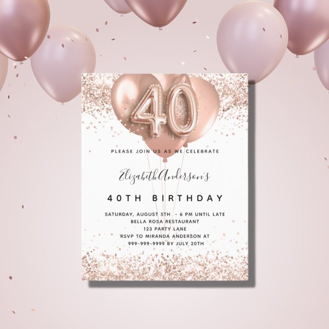Lámina Invitación para globos de oro rosa de 40 cumpleaño (Subido por el creador)