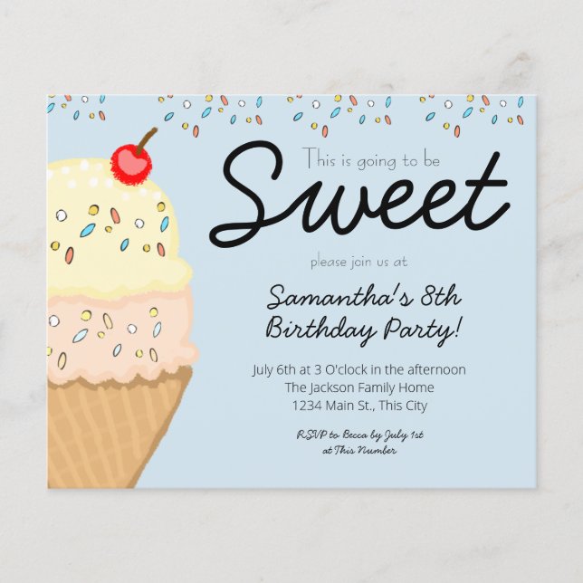 Lámina Invitación para la fiesta de cumpleaños de helados (Anverso)