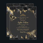Lámina Invitación para la polilla de oro negro de presupu<br><div class="desc">Elegante presupuesto Floral de oro negro mariposas Quinceañera Invitación Quince</div>