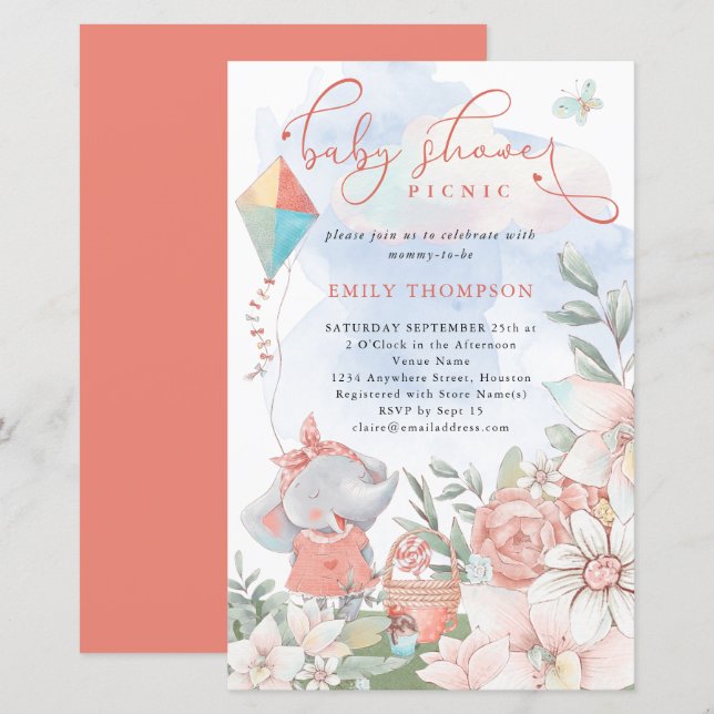 Lámina Invitación para picnic Baby Shower de Budget Eleph (Anverso / Reverso)