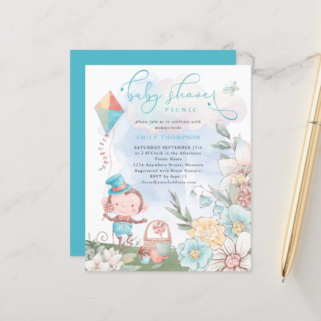 Lámina Invitación para picnic de Budget Monkey Boy Baby S (Anverso/Reverso In Situ)